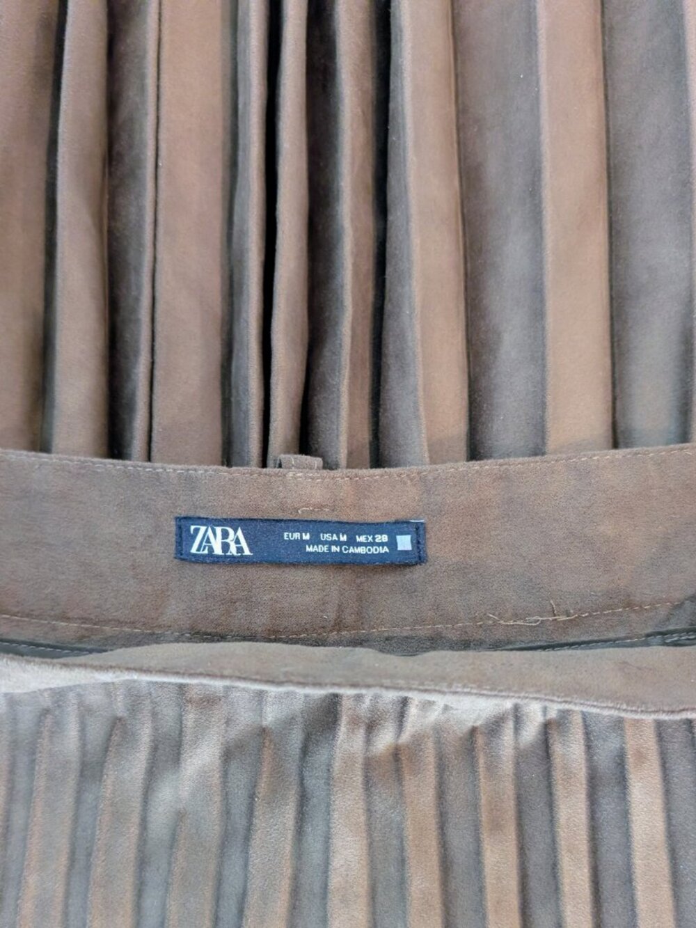 ZARA Faux Suede Pleated Belted Maxi Skirt Dark Olive Size M - Picture 12 of 13